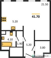 Планировка студии(квартира) площадью 41.7 квадратных метров в “ЖК Sydney City (Сидней Сити)”