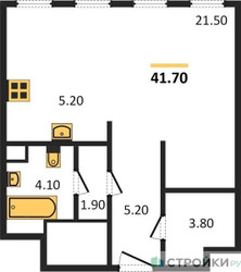 Планировка студии(квартира) площадью 41.7 квадратных метров в ЖК “ЖК Sydney City (Сидней Сити)”