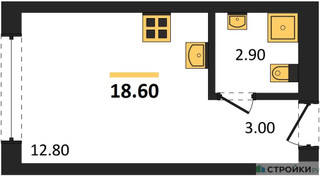 Планировка студии(квартира) площадью 18.6 квадратных метров в “ЖК Первый квартал”