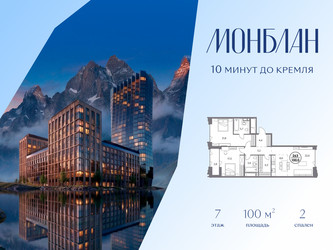 Планировка двухкомнатной(квартира) площадью 100 квадратных метров в ЖК “ЖК Монблан”