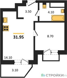 Планировка однокомнатной(квартира) площадью 31.95 квадратных метров в ЖК “ЖК ВОСТОК II”