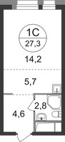 Планировка студии(квартира) площадью 27.3 квадратных метров в “ЖК Первый Московский”