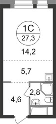 Планировка студии(квартира) площадью 27.3 квадратных метров в ЖК “ЖК Первый Московский”