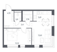 Планировка однокомнатной(квартира) площадью 45.72 квадратных метров в “ЖК Новое Видное”