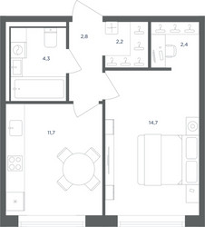 Планировка однокомнатной(квартира) площадью 38.1 квадратных метров в ЖК “ЖК Равновесие”