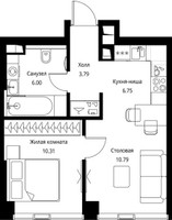 Планировка однокомнатной(квартира) площадью 37.64 квадратных метров в “ЖК Сити Бэй”