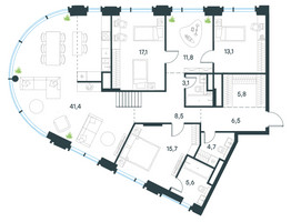 Планировка 4+ комнатной(квартира) площадью 143.1 квадратных метров в “ЖК Level Академическая”