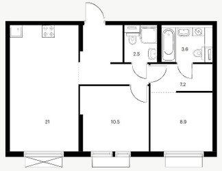 Планировка двухкомнатной(квартира) площадью 57.2 квадратных метров в ЖК “ЖК Кольская 8”