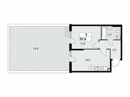 Планировка однокомнатной(квартира) площадью 51 квадратных метров в “ЖК Дзен-кварталы”
