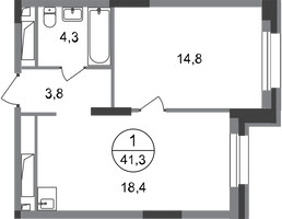 Планировка однокомнатной(квартира) площадью 41.3 квадратных метров в “ЖК Первый Московский”