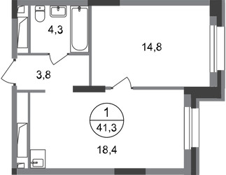 Планировка однокомнатной(квартира) площадью 41.3 квадратных метров в ЖК “ЖК Первый Московский”