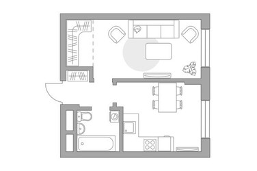 Планировка однокомнатной(квартира) площадью 35.7 квадратных метров в ЖК “ЖК Живописный”