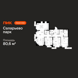 Планировка трехкомнатной(квартира) площадью 80.6 квадратных метров в ЖК “ЖК Саларьево парк”