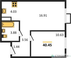 Планировка однокомнатной(квартира) площадью 40.45 квадратных метров в “ЖК Пятницкие луга”
