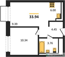 Планировка однокомнатной(квартира) площадью 33.94 квадратных метров в “ЖК Квартал Марьино”