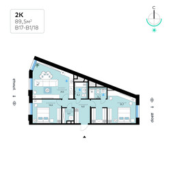 Планировка двухкомнатной(квартира) площадью 89.5 квадратных метров в ЖК “СберСити в Рублево-Архангельском”