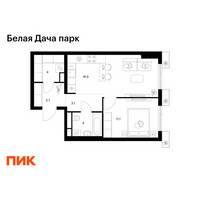 Планировка однокомнатной(квартира) площадью 44.8 квадратных метров в “ЖК Белая Дача парк”