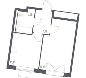 Планировка однокомнатной(квартира) площадью 35.37 квадратных метров в ЖК “ЖК Квартал Западный”