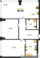 Планировка двухкомнатной(квартира) площадью 86 квадратных метров в “ЖК High Life (Хай Лайф)”