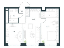 Планировка двухкомнатной(квартира) площадью 52.9 квадратных метров в “ЖК Левел Южнопортовая”