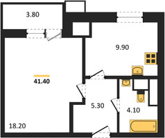 Планировка однокомнатной(квартира) площадью 41.4 квадратных метров в “ЖК Парк Легенд 2”