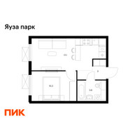 Планировка однокомнатной(квартира) площадью 33.9 квадратных метров в “ЖК Яуза Парк (Мытищи)”
