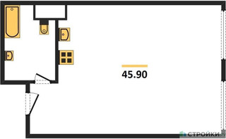 Планировка однокомнатной(апартаменты) площадью 45.9 квадратных метров в “ЖК Nametkin Tower (Наметкин Тауэр)”