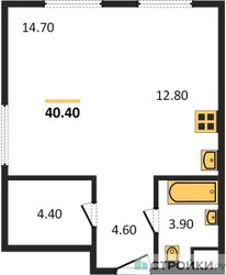 Планировка однокомнатной(квартира) площадью 40.4 квадратных метров в ЖК “ЖК Sydney City (Сидней Сити)”