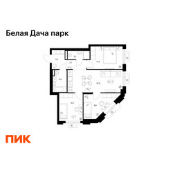 Планировка трехкомнатной(квартира) площадью 62.7 квадратных метров в ЖК “ЖК Белая Дача парк”