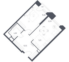 Планировка однокомнатной(апартаменты) площадью 52.46 квадратных метров в “ЖК Скай Спутник”