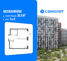 Планировка однокомнатной(квартира) площадью 36.5 квадратных метров в “ЖК Молжаниново”