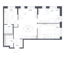 Планировка трехкомнатной(квартира) площадью 78.45 квадратных метров в “ЖК Квартал Ивакино”