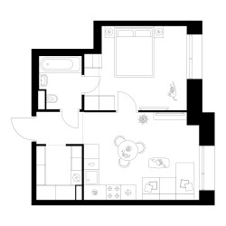 Планировка однокомнатной(квартира) площадью 39 квадратных метров в ЖК “ЖК Онежский вал”