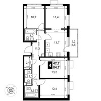 Планировка 4+ комнатной(квартира) площадью 85.1 квадратных метров в “ЖК ЮЖНАЯ БИТЦА”