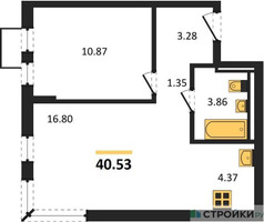 Планировка однокомнатной(квартира) площадью 40.53 квадратных метров в “ЖК Мытищи Парк”