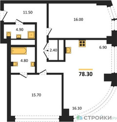 Планировка двухкомнатной(квартира) площадью 78.3 квадратных метров в ЖК “ЖК Родина Парк”