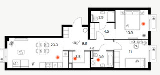 Планировка двухкомнатной(квартира) площадью 67.1 квадратных метров в “ЖК Саларьево парк”