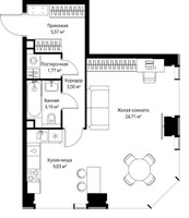 Планировка однокомнатной(квартира) площадью 47.77 квадратных метров в “Мультиквартал СИТИДЗЕН”