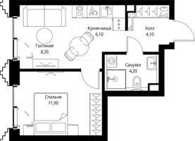 Планировка однокомнатной(квартира) площадью 34.9 квадратных метров в “ЖК СЕТ”