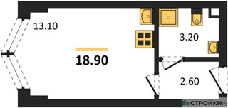 Планировка студии(квартира) площадью 18.9 квадратных метров в “ЖК ЗИЛАРТ”
