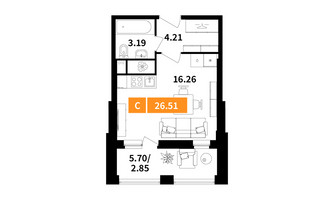 Планировка студии(квартира) площадью 26.51 квадратных метров в “ЖК Планерный Квартал”