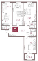 Планировка 4+ комнатной(квартира) площадью 120.2 квадратных метров в “ЖК Legacy (Легаси)”