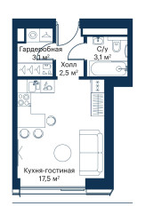 Планировка студии(квартира) площадью 25.8 квадратных метров в ЖК “ЖК City bay (Сити Бэй)”