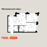 Планировка двухкомнатной(квартира) площадью 58.6 квадратных метров в “ЖК Матвеевский парк”