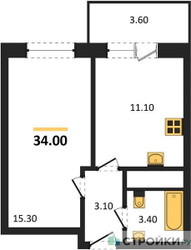 Планировка однокомнатной(квартира) площадью 35 квадратных метров в ЖК “ЖК Одинцовские кварталы”
