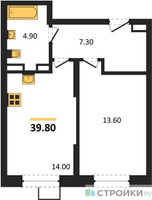 Планировка однокомнатной(квартира) площадью 39.8 квадратных метров в “ЖК ОБЛАКА-2”
