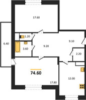 Планировка двухкомнатной(квартира) площадью 74.6 квадратных метров в “ЖК Эдельвейс (Первомайское)”
