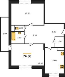Планировка двухкомнатной(квартира) площадью 74.6 квадратных метров в ЖК “ЖК Эдельвейс (Первомайское)”
