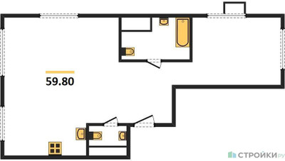 Планировка двухкомнатной(квартира) площадью 59.9 квадратных метров в ЖК “ЖК Сиреневый парк”