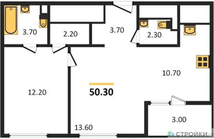 Планировка однокомнатной(квартира) площадью 50.3 квадратных метров в “ЖК Режиссер”